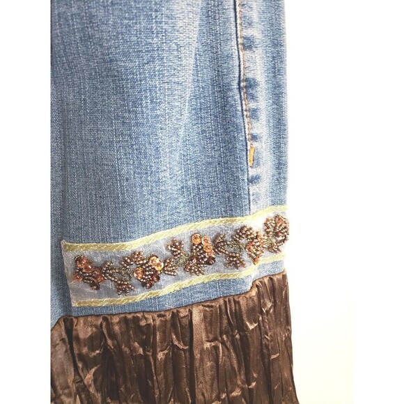 Venezia Boho Denim Skirt Women's 24 Mixed Media Western Mid Length - Picture 2 of 8